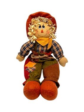 VTG Large Primitive Felt Plaid Scarecrow Shelf Sitter Rustic Country Fall